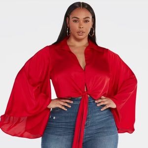NEW WITH TAGS! Fashion to Figure Red Satin Blouse Size: 2